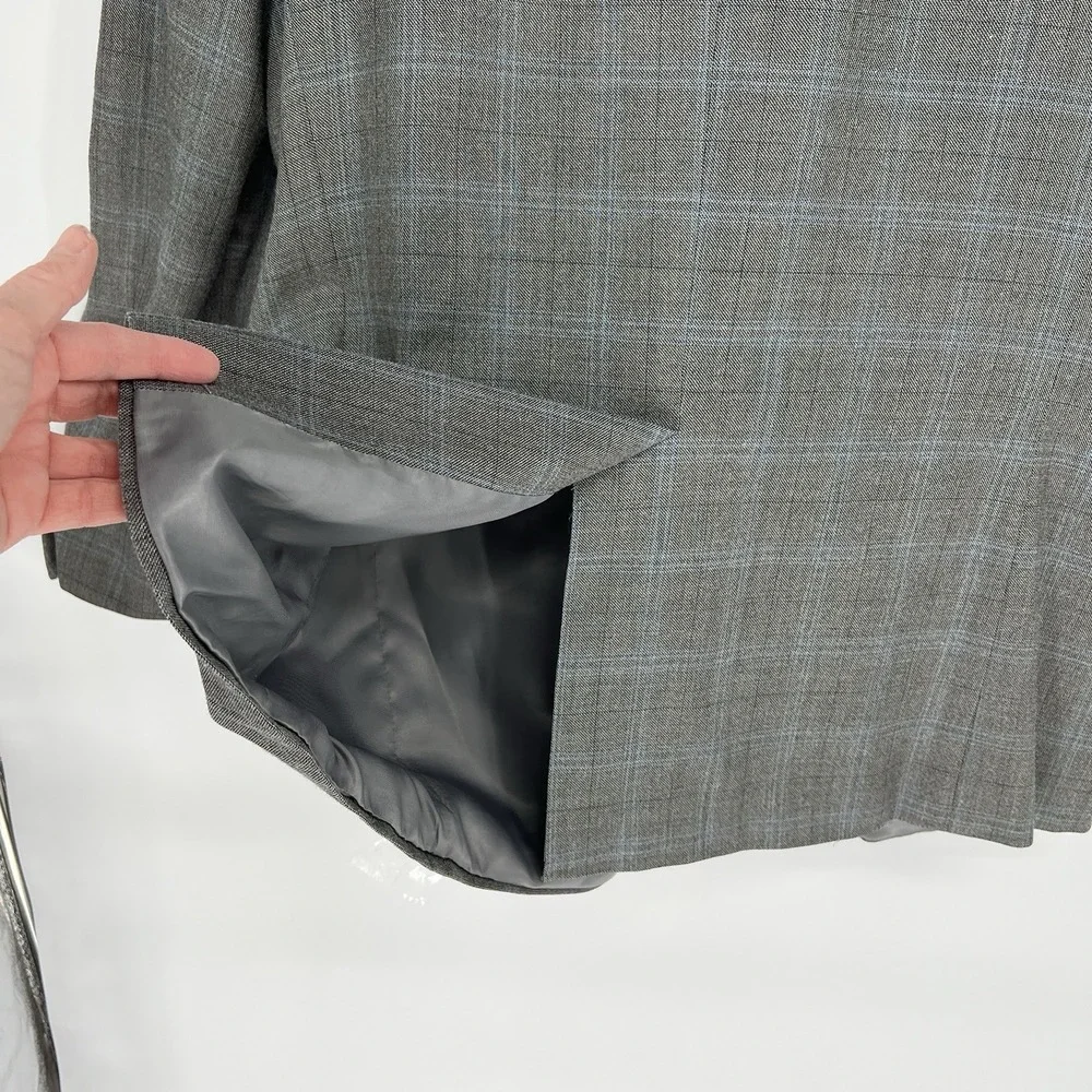 Lauren Ralph Lauren Blazer Jacket Mens Size 46L Silk Wool‎ Gray Plaid Sport Coat